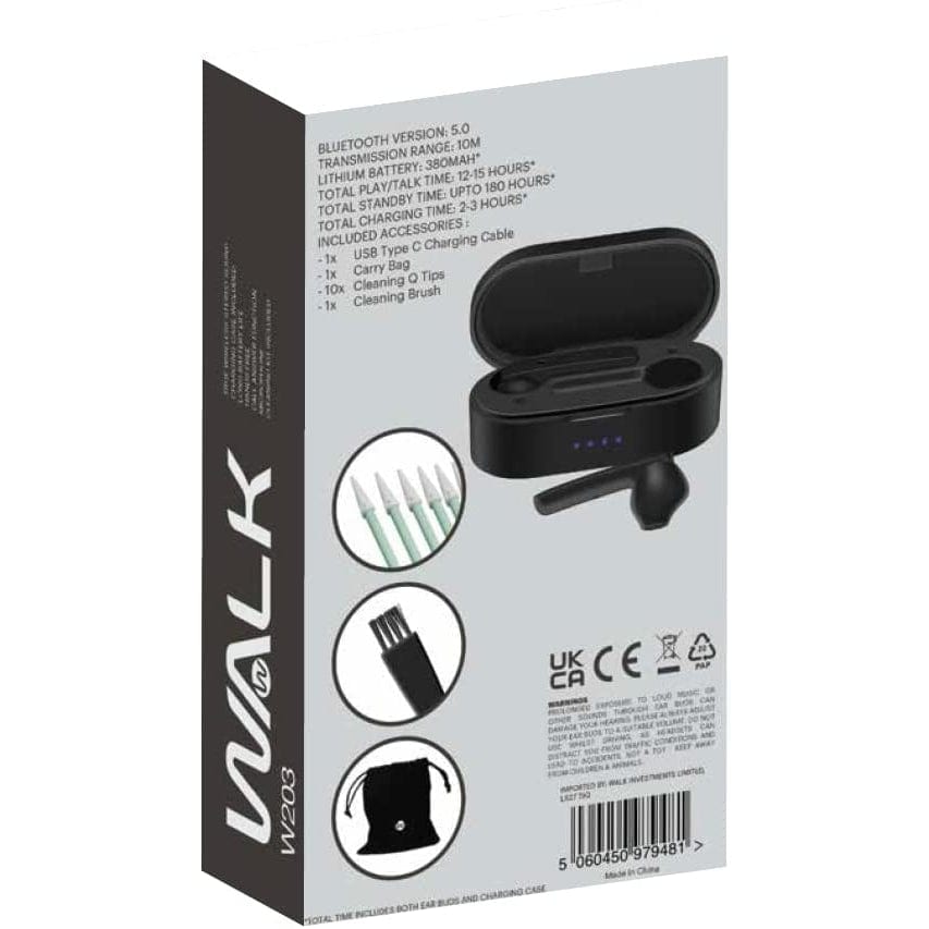 WALK AUDIO TRUE WIRELESS IN EAR EARPHONES/IN EAR HEADPHONES PLUS CLEANING KIT WITH BASS BOOST TRUSOUND TECHNOLOGY [ACCESSORIES] [Accessories]