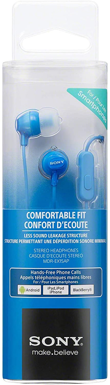 Sony MDR-EX15AP Earphones with Smartphone Mic and Control - Blue [Accessories]